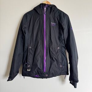 Mountain Hardware Women's Black Ski Jacket with Purple Trim and Hood by